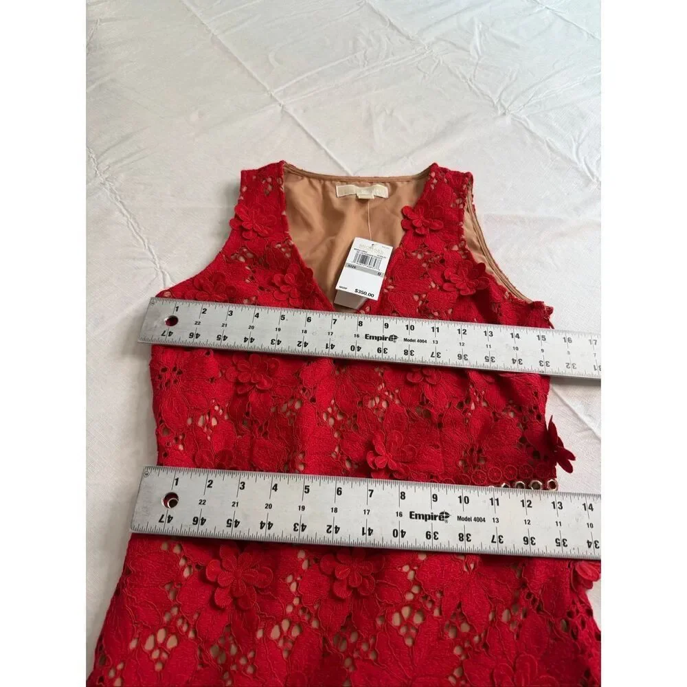 Michael Kors Scarlet Red Floral Appliqué Lace Dress Size 0